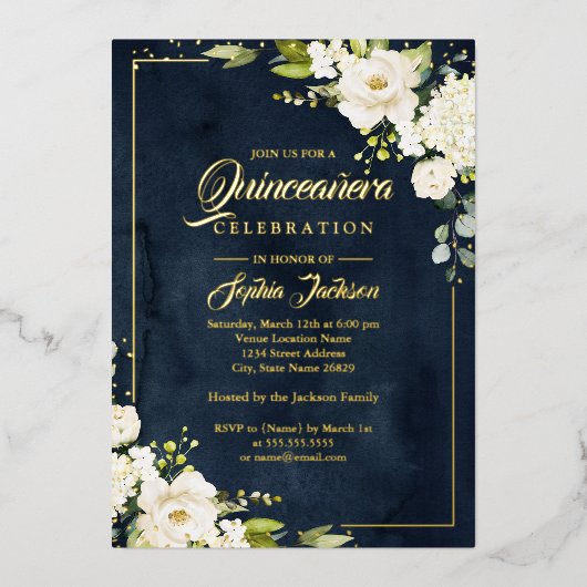 金実在箔フローラ海軍金ゴールドキンセアニェラ 箔招待状 (正面)