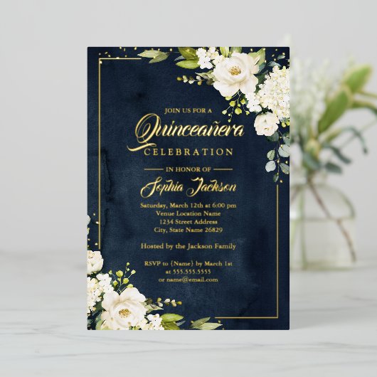 金実在箔フローラ海軍金ゴールドキンセアニェラ 箔招待状 (立ち正面)