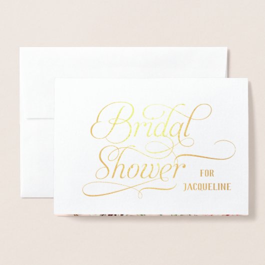 金実在箔ブライダルシャワーイングリッシュティーバラ 箔カード (封筒付き正面)