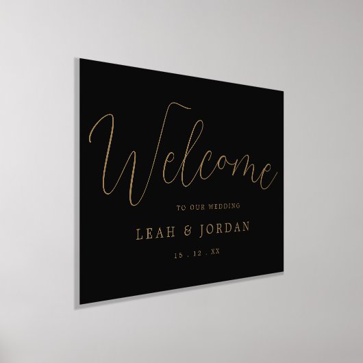 金実在箔ブラックエレガント金ゴールド結婚ズ歓迎 箔ポスター (レイダウン)