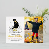 金実在箔ブラックキャットハロウィンフォト誕生日 箔招待状 (立ち正面)