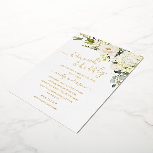 金実在箔ブランチ及び泡状ブライダルシャワー 箔招待状 (回転した状態)