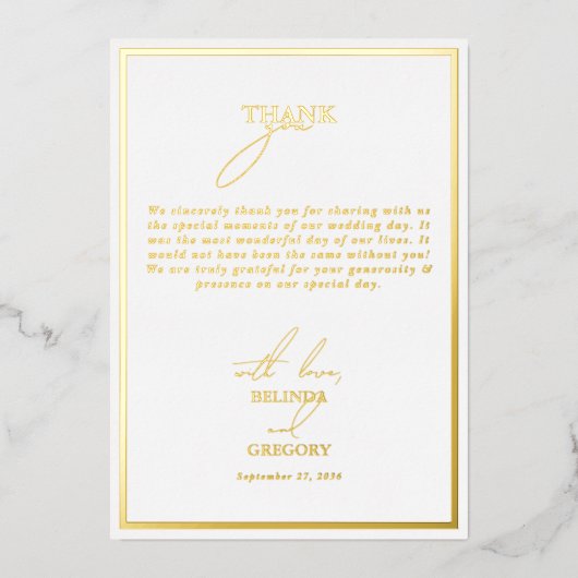 金実在箔ホワイトと金ゴールド結婚のサンキューカード 箔招待状 (正面)