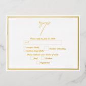 金実在箔ホワイト&金ゴールドウェディングRSVP 箔招待状ポストカード (正面)