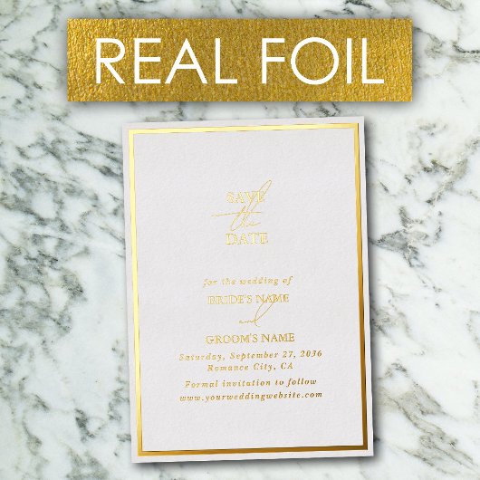 金実在箔ホワイト&金ゴールド結婚式の日付を保存 箔招待状