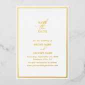 金実在箔ホワイト&金ゴールド結婚式の日付を保存 箔招待状 (正面)