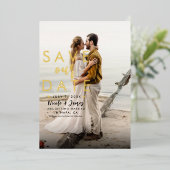 金実在箔モダン日付型の写真を保存 箔招待状 (立ち正面)