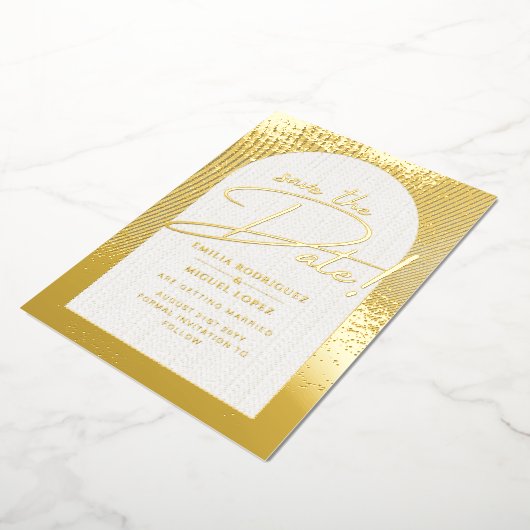 金実在箔モダン結婚式LeahGの日付を保存 箔招待状 (回転した状態)