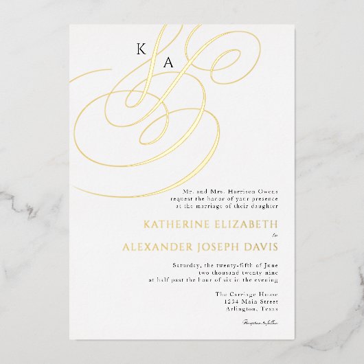 金実在箔モノグラエレガントム結婚ズ 箔招待状 (正面)