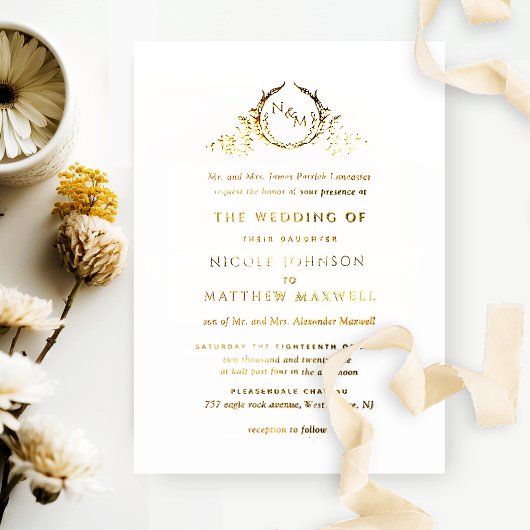 金実在箔モノグラフォーマルム結婚ズ 箔招待状