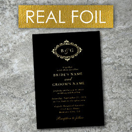 金実在箔リースエレガントブラック金ゴールド結婚ズ 箔招待状
