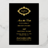 金実在箔リースブラックウェディング日付を保存 箔招待状 (正面)