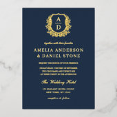 金実在箔リーピークレストモノグラム結婚ズ 箔招待状 (正面)