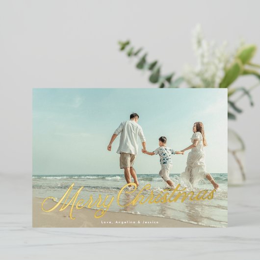 金実在箔レタリングオーバーレイメリークリスマス 箔シーズンカード (立ち正面)