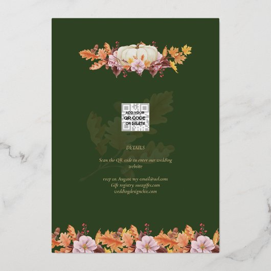 金実在箔秋パンプキ救ンデ結婚ート箔 箔招待状 (裏面)