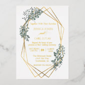 金実在箔結婚の葉の離れ枠 箔招待状 (正面)