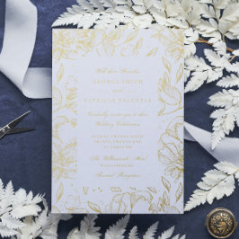 金実在箔花手描きエレガントな結婚式 箔招待状