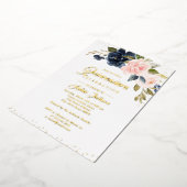 金実在箔赤面ピンクネイビーフローラキンセアニェラ 箔招待状 (回転した状態)