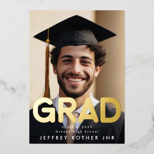 金実在箔GRADおもしろい写真モダン発表 箔招待状 (正面)