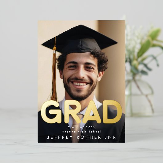 金実在箔GRADおもしろい写真モダン発表 箔招待状 (立ち正面)