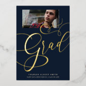 金実在金と海軍のタイポグラフィモダングラッド写真 箔招待状 (正面)