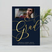 金実在金と海軍のタイポグラフィモダングラッド写真 箔招待状 (立ち正面)