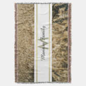 金小麦畑のストライプのな長方形のモノグラム スローブランケット (正面縦)