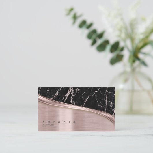 金属およびグリッター大理石波Blkバラ金ゴールドID808 名刺 (スタンド正面)