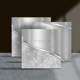 金属およびグリッター波シルバーSq ID807 スクエア名刺