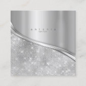 金属およびグリッター波シルバーSq ID807 スクエア名刺 (正面)