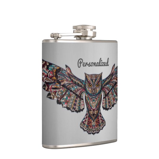 金属で処理されたフクロウの芸術 フラスク (右)