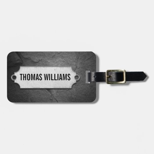 金属で割れた黒い石のテクスチャ ラゲッジタグ (正面横)