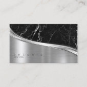 金属とグリッター大理石波ブラックシルバーID808 名刺 (正面)
