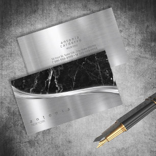 金属とグリッター大理石波ブラックシルバーID808 名刺