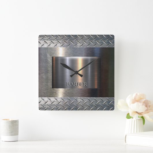 金属とダイヤモンドのプレートデザイン スクエア壁時計 (ホーム)