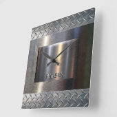 金属とダイヤモンドのプレートデザイン スクエア壁時計 (傾斜)