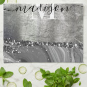 金属と銀の大理石 キッチンタオル (折り畳み)