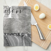 金属と銀の大理石 キッチンタオル (四つ折り)