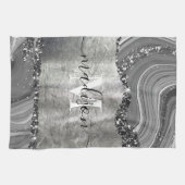 金属と銀の大理石 キッチンタオル (横)