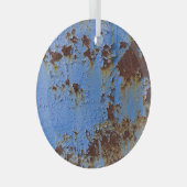 金属と青絵を描のテクスチャ ガラスオーナメント (正面右)