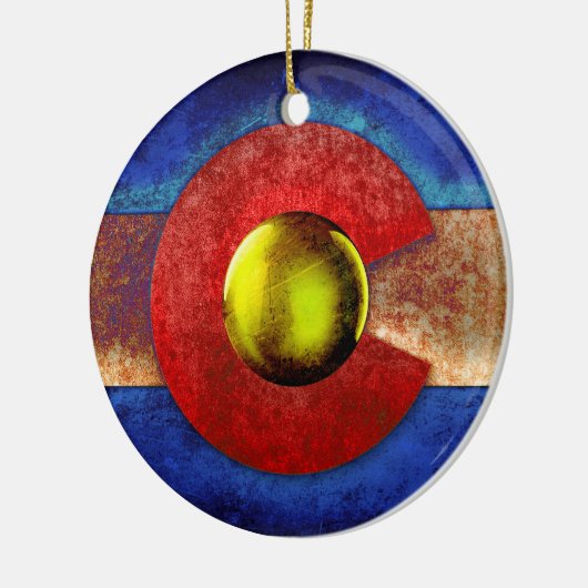 金属のコロラド州の錆つかせた旗 セラミックオーナメント (左)