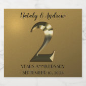 金属のゴールドの結婚2周年 スパークリングワインラベル (シングルラベル)