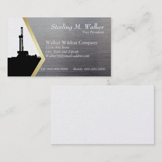 金属の一見の掘削装置のシルエット 名刺 (正面/裏面)