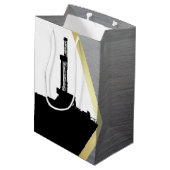 金属の一見を用いる黒い掘削装置のシルエット ミディアムペーパーバッグ (裏面アングル)