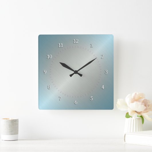 金属の光沢を持つ銀と青のグラデーション。 スクエア壁時計 (ホーム)