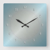 金属の光沢を持つ銀と青のグラデーション。 スクエア壁時計 (正面)