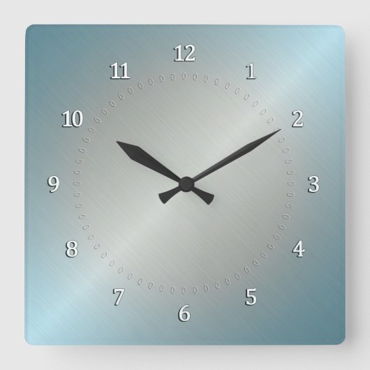 金属の光沢を持つ銀と青のグラデーション。 スクエア壁時計 (正面)