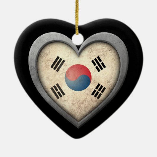 金属の効果の韓国のハートの旗 セラミックオーナメント (裏面)