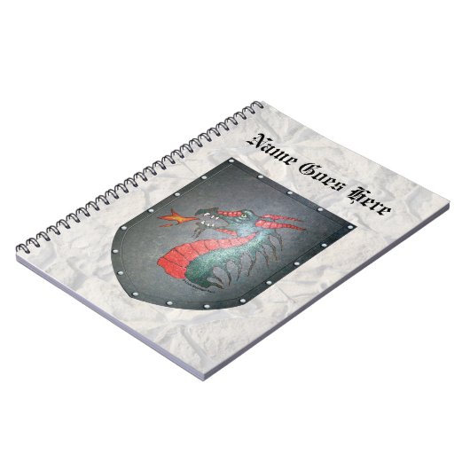 金属の盾のドラゴンの薄い灰色の石 ノートブック (左側)