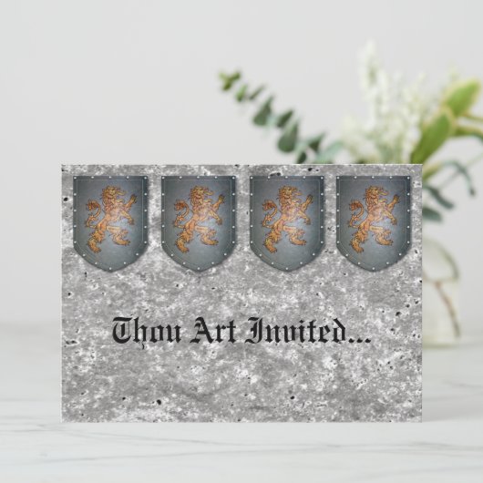 金属の盾のライオンの灰色のフェイクな石 招待状 (スタンド正面)